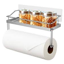 Home made paper towels dispenser. Stainless Steel No Drilling Adhesive Paper Towel Holder With Shelf Kitchen Roll Dispenser Spice Rack Wall Mounted Bathroom Organiser Storage Wish
