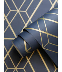 Metro Diamond Geometric Wallpaper Navy Blue And Gold Wow003 In 2020 Blue And Gold Living Room Navy Gold Bedroom Blue Living Room Decor