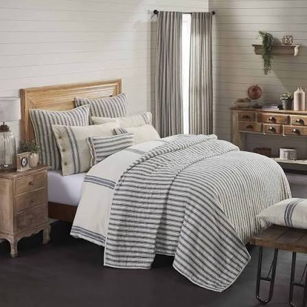 Amazon.com: Piper Classics Market Place Blue Ticking Stripe Standard King Quilt : Home & Kitchen