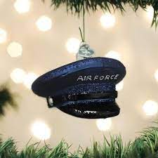 You need air force shirts and armed forces gear has them. Old World Christmas Glass Ornament Air Force Cap