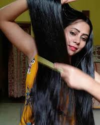 Happy indian girl with laptop. Village Barber Stories North Indian Girl Oiled Long Hair Combo