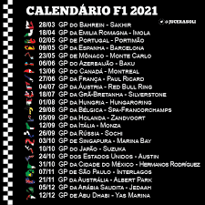 Com quatro vitórias nas últimas cinco etapas, verstappen abre impressionantes 32 pontos de vantagem para hamilton. Calendario Da F1 2021 Julianne Cerasoli