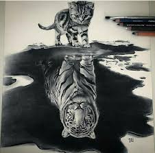 Kitten Tiger Reflection R Pics Cool Pencil Drawings Reflection Art Cool Drawings