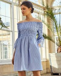 Embroidered Striped Bardot Dress Dress Clothes For Women Nice Dresses Dresses