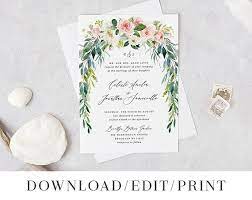 Printable Garden Wedding Invitation Template Summer Blush Etsy Garden Wedding Invitations Template Garden Wedding Invitations Wedding Invitations