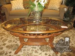 Glass Top Coffee Table On A Medium Toned Rattan Base Ideal Find For A Tropical Style Family Room Or Living Room 48 Lon Coffee Table Rattan Coffee Table Table