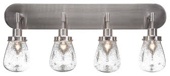 The georgie 31.25 inch vanity light is a decorative and functional way to add task lighting to your bathroom or powder room. Meridian 4 Light Bath Bar Brushed Nickel Finish 5 Clear Bubble Glass Transitional Bathroom Vanity Lighting By Isabelleslightingcom Houzz