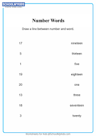 4 number names worksheet matching via learnhowtohydroponics.com. Number Word Match 1 To 20 Worksheets For Kindergarten Grade Math Worksheets Schoolmykids Com