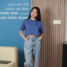Crop Top T-Shirt "Simply Basic Boop Crop Top Tee" - Denim Blue