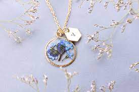 Forget Me Not Necklace Gold With Charm Personalized Necklace Etsy Real Flower Jewelry Necklace Etsy Personalized Necklace