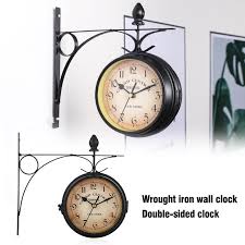 Outdoor double sided clock waterproof hanging clock for patio, garage, outdoor area antique thermometer look train station clock two sided clock for indoors/outdoors… Buy Pdtoweb Antique Wall Mount Iron Clock Garden Hallway Outdoor Station Double Sided At Affordable Prices Free Shipping Real Reviews With Photos Joom