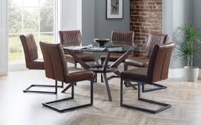 5 pc set with a round kitchen table and 4 leather dinette chairs in linen white. Fulham 1 4m Glass Round Dining Table 6 Chairs