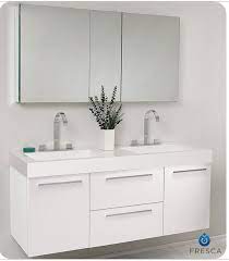 Our modern bathroom vanities and vanity sets are second to none. 54 White Modern Double Sink Bathroom Vanity With Faucet Medicine Cabinet And Linen Side Cabinet Option