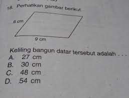 Karena bentuknya berupa 2 dimensi, maka mereka hanya memiliki panjang dan lebar serta tak memiliki volume/kedalaman. Keliling Bangun Datar Tersebut Adalah Brainly Co Id