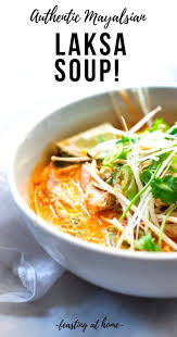 Laksa Soup A Malaysian Style Coconut Curry Noodle Soup That Can Be Made With Chicken Or Shrimp And Rice Noodles With Fresh Be Laksa Soup Laksa Recipe Laksa