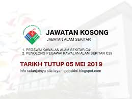 Mereka juga boleh bekerja dari posisi pegawai masuk ke ini termasuk mengambil haiwan yang terlibat dalam memerangi dan memberi umpan haiwan dari alam sekitar dan ke tempat yang selamat. Jawatan Kosong Jabatan Alam Sekitar Jas Tarikh Tutup 05 Mei 2019