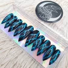 Kickstart My Heart Black And Blue Lightning Strike Gothic Etsy Lightning Nails Halloween Acrylic Nails Edgy Nails