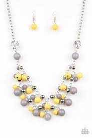 Paparazzi Yellow And Grey Bead Necklace Silver Bead Necklace Beaded Necklace Gray Beaded Necklace