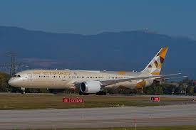 This aircraft features 3 classes of service and it operates with 8 first class suites, 28 flat business class seats offer a privacy shell, 6 ft 1 inch full flat bed and direct aisle access from every seat. Etihad Airways A6 Blc Boeing 787 9 Dreamliner At Geneva International Airport Boeing 787 9 Dreamliner Boeing 787 Boeing