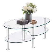 Obscured, clear and smoked glass dining tables, coffee tables, and tea tables are perfect for the occasions when an upscale patio setting is desired. Coffee Tables Modern Furniture Decor 2 Tier Modern Oval Smooth Glass Tea Table End Table For Home Office With 2 Tier Tempered Glass Boards Sturdy Chrome Plated Legs Tangkula Glass Coffee Table