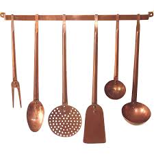 7 Piece Solid Copper Hanging Kitchen Utensils Set Found At Www Rubylane Com Vintagebeginshere Utensil Set Vintage Copper Kitchen Utensil Set