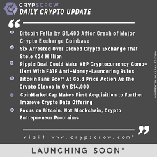 Dailycryptoupdate Cryptonews Crypscrow Btc Crash Coinbase Cryptoexchange Clone Arrest Ripple Fatf Antimoneylaundering Coi Peer Bitcoin How To Plan