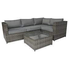 Tectake 800824 rattan garden furniture set with corner sofa, table and stool, outdoor patio dining set, 5 piece seating set, inc. Charles Bentley Rattan Garden Corner Sofa Coffee Table Grey Wickes Co Uk