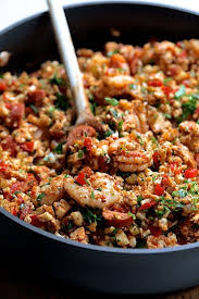 Low Carb Jambalaya With Chicken Shrimp And Sausage Is A Healthful And Nutritious Twist On The New Or Jambalaya Recipe Seafood Recipes Cauliflower Rice Recipes