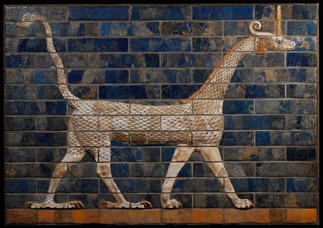 Brick relief of the dragon Mushhushshu, symbol of the god Marduk ...