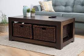 Wear and tear to table top (some small scratches. Dakota Dark Mango Large Coffee Table With Baskets Casa Bella Furniture Uk