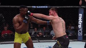 Image Gif Francis Ngannou Landing A Ferocious Right Hook On Stipe While Falling Backwards Martial Arts Workout Stipe Miocic Martial Arts