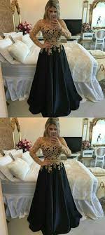 Black And Gold Ball Gown Dress Black And Gold Long A Line Prom Dresses Modest Long Sleeves Lace Prom Gowns Evening Dresses Black Long Sleeve Prom Dress Black Gala Dress Gold Evening Dresses