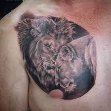 Lion Love Lion And Lioness Chest Tattoo Lion Tattoo Mens Lion Tattoo Lion And Lioness Tattoo