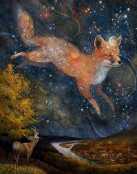 Fox In The Stars 11x14 Print Starlight Fox Woodland Wall Art Fox Spirit Animal Witch Pagan Art Constellation Fox By Melu Fox Art Print Pagan Art Art