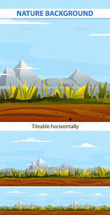 Nature Game Background Tileable Ground With Plants Mountains Landscape Blue Sky Archive Include Ai Eps8 Jpg Game Background Nature Games Pixel Art Games