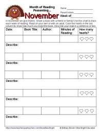 Weekly Reading Chart Log Record Sheet Month Of November English Turkey