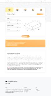 The concrete calculator estimates the volume and weight of concrete necessary to cover a given area. Simple And Useful One Page Web App To Help You Calculate The Volume Of Concrete You Ll Need For Your Construct Concrete Calculator Calculator Design Web Design