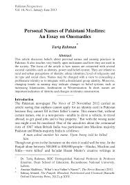 Pdf Personal Names Of Pakistani Muslims An Essay On Onomastics