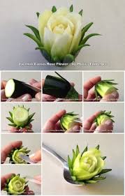 How To Make Zucchini Cactus Rose Flower Food Carving Food Garnishes Food Decoration