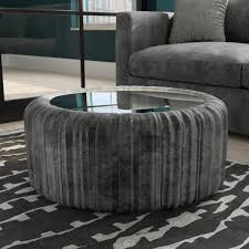 Ottoman Storage Coffee Table In Grey Velvet With Glass Top Storage Ottoman Pouffe Glass Top Coffee Table