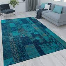 Ein türkiser teppich ist eine gute wahl und sieht in der gesamten wohnung toll aus. Patchwork Teppich Vintage Optik Turkis Teppichcenter24