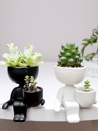 Pick a pot to match with your curtains in that drawing room or order ceramic flower pots with vibrant art forms and enhance the beauty of your balcony. Ceramic Succulent Vase Human Shape Small Ceramic Flower Pot Mini Plant Desktop Use Home Decoration 2 Colors Black White Shopee Malaysia