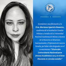 Desde el Programa de Posgrado de nuestra Escuela, extendemos una  felicitación a la Dra. Mariana Aparicio Ramírez, académica de la Facultad  de Ciencias Políticas y Sociales de la @unam_mx y docente de