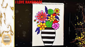 Draw Flowers Floral Spring Bouquet رسم مزهرية ورد مميزة وجدابة مع التلوين Handmade My Love