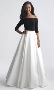 Black And White Evening Gowns With Sleeves Off The Shoulder Long Prom Dress By Madison James Black And White Prom Dresses White Prom Dress White Evening Gowns
