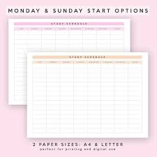 Study Schedule Study Timetable A4 Letter Printable Etsy Study Schedule Study Timetable Template Study Schedule Template