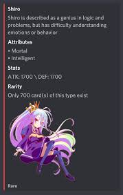 Our discord bot connects you to the largest anime communities on entire discord, letting you reach out to other anime fans with similar interest. Discord Anime Card Collecting Dueling Bot Featuring Over 1 000 Different Characters Your Beloved Shiro Included Link Http Kadobot Xyz Nogamenolife
