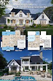 Plan 16919wg Modern Farmhouse Plan With 2 Story Great Room And Upstairs Game Room Modern Farmhouse Plans Dream House Plans Farmhouse Plans