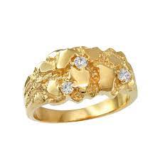 Yellow Gold Cz Nugget Ring Gold Nugget Jewelry Gold Nugget Ring Mens Ring Designs