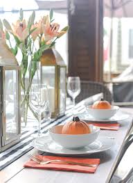Use a black place mat, napkin, and charger, but lighten the look with a white dinner plate. Fall Table Setting In Orange Black White It All Started With Paint